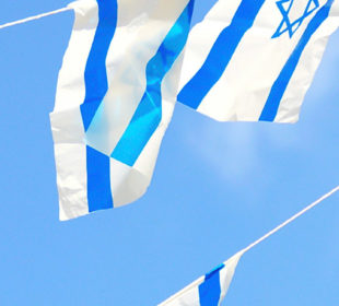 Israeli flags blowing in wind