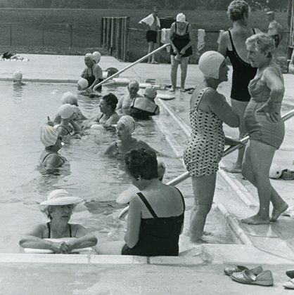 Women in pool at Camp Milldale, Senior Days